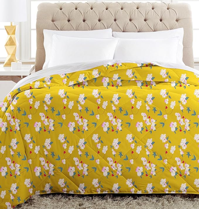 Microfiber Quilted Printed Comforter | Yellow Floral