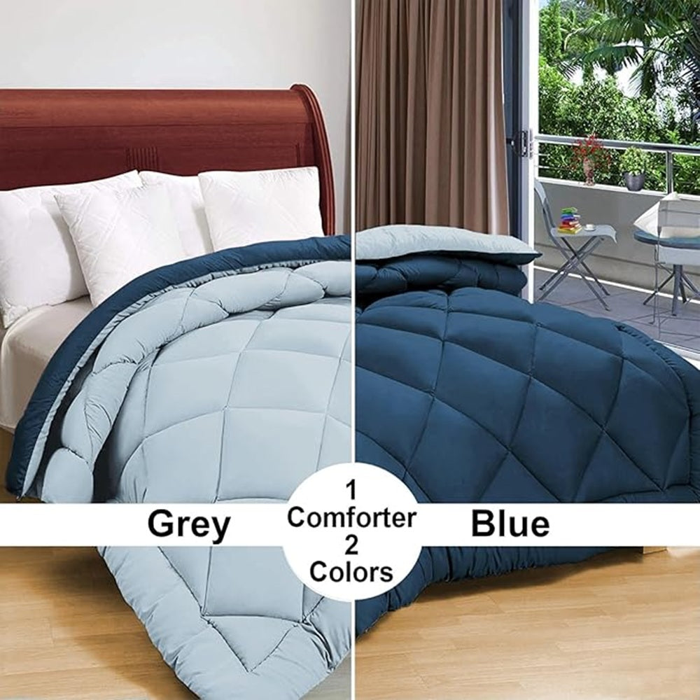 Solid Reversible Comforter | Microfiber Quilted |  Blue