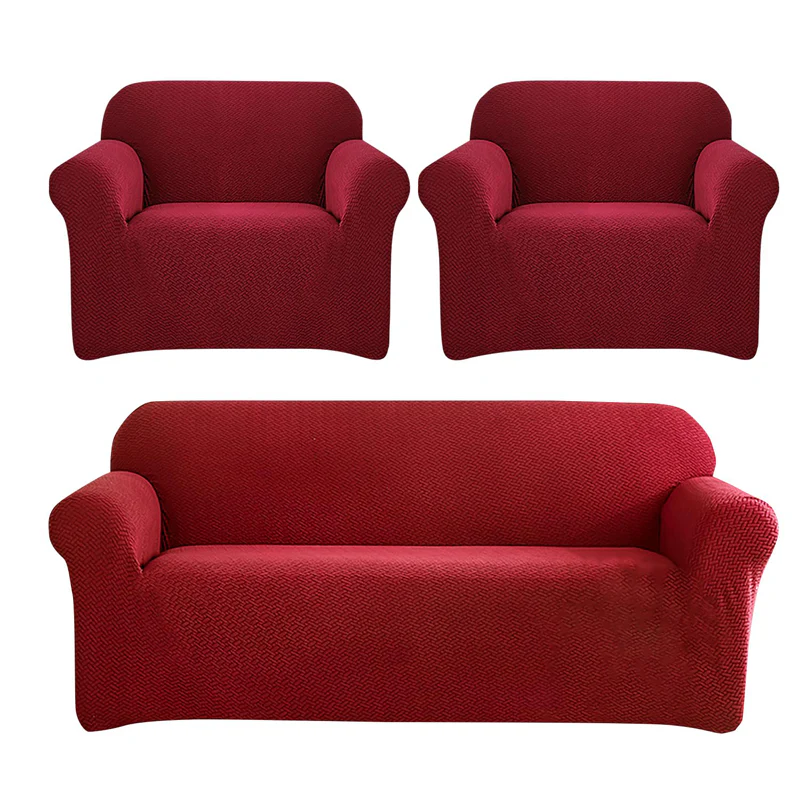 3+1+1 Seater Sofa Cover | 5 Seater Elastic Fitted Sofa Cover Set (Red)