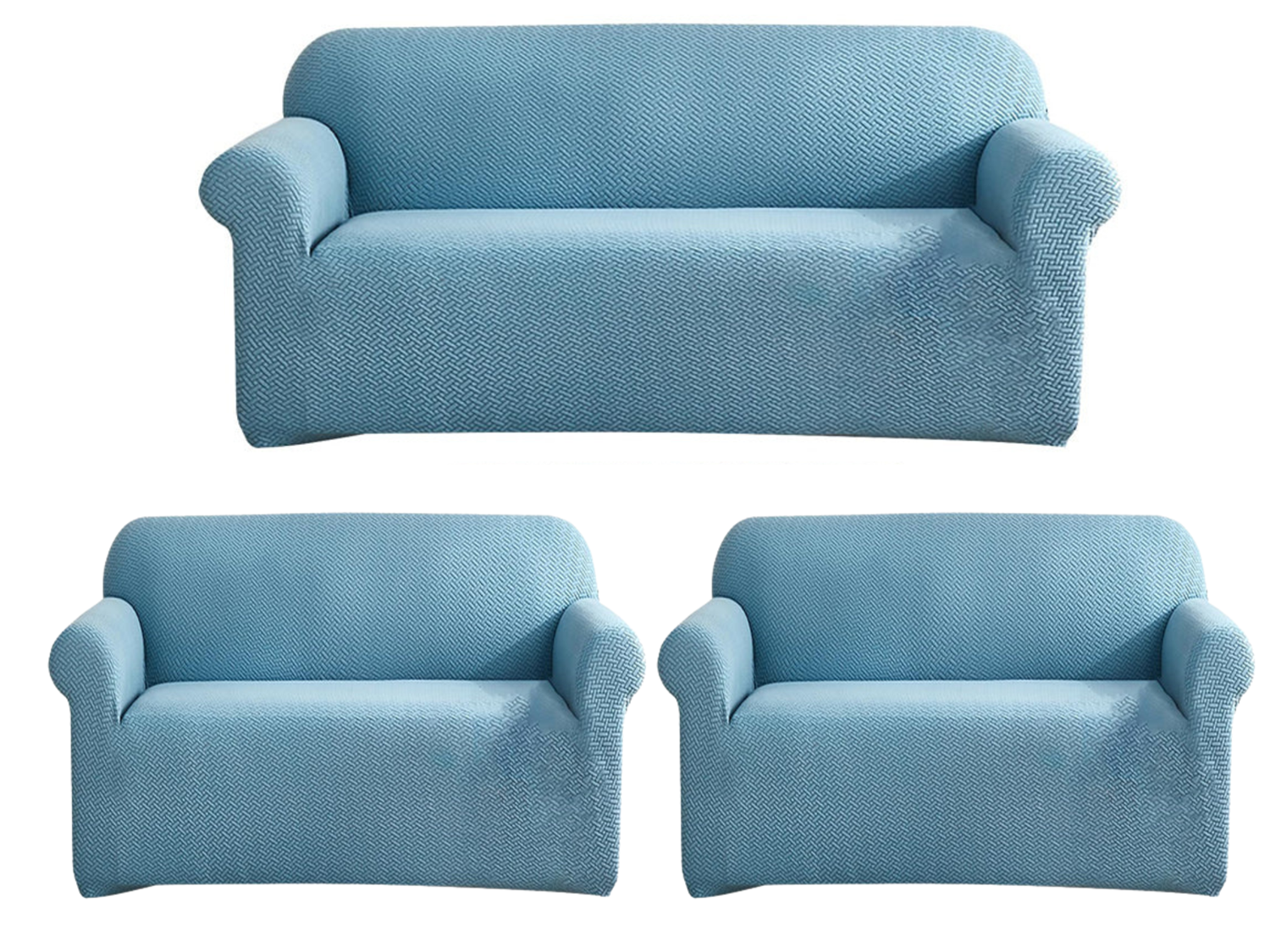 3+1+1 Seater Sofa Cover | 5 Seater Elastic Fitted Sofa Cover Set (Blue)