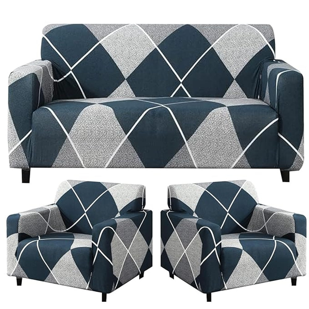 3+1+1 Seater Sofa Cover | 5 Seater Elastic Fitted Sofa Cover Set (Blue Grey)