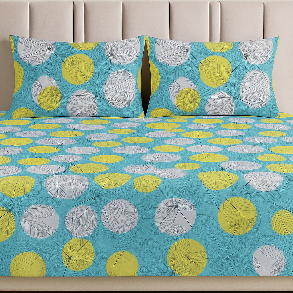 Classic Collection 144 TC Double Bedsheet | Aqua Circles