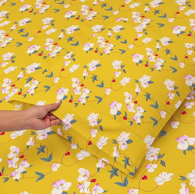 Classic Collection Flat Double Bedsheet with 2 Pillow Cover | Yellow Floral