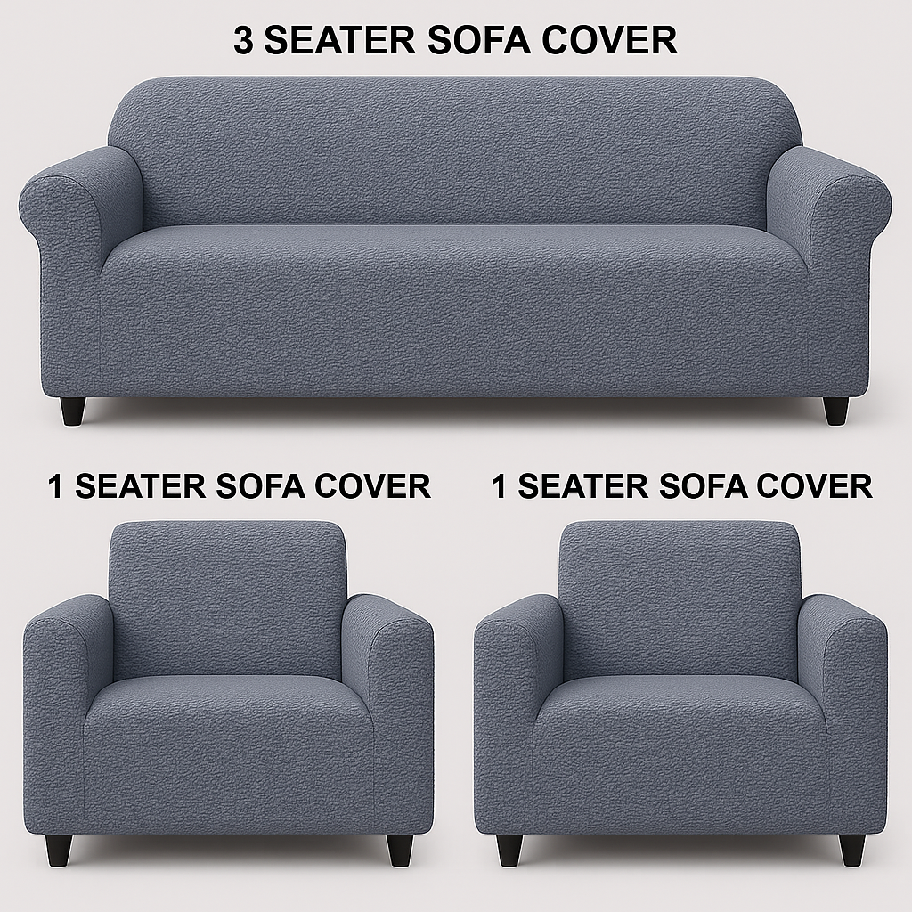 3+1+1 Seater Sofa Cover | 5 Seater Elastic Fitted Sofa Cover Set (Grey)