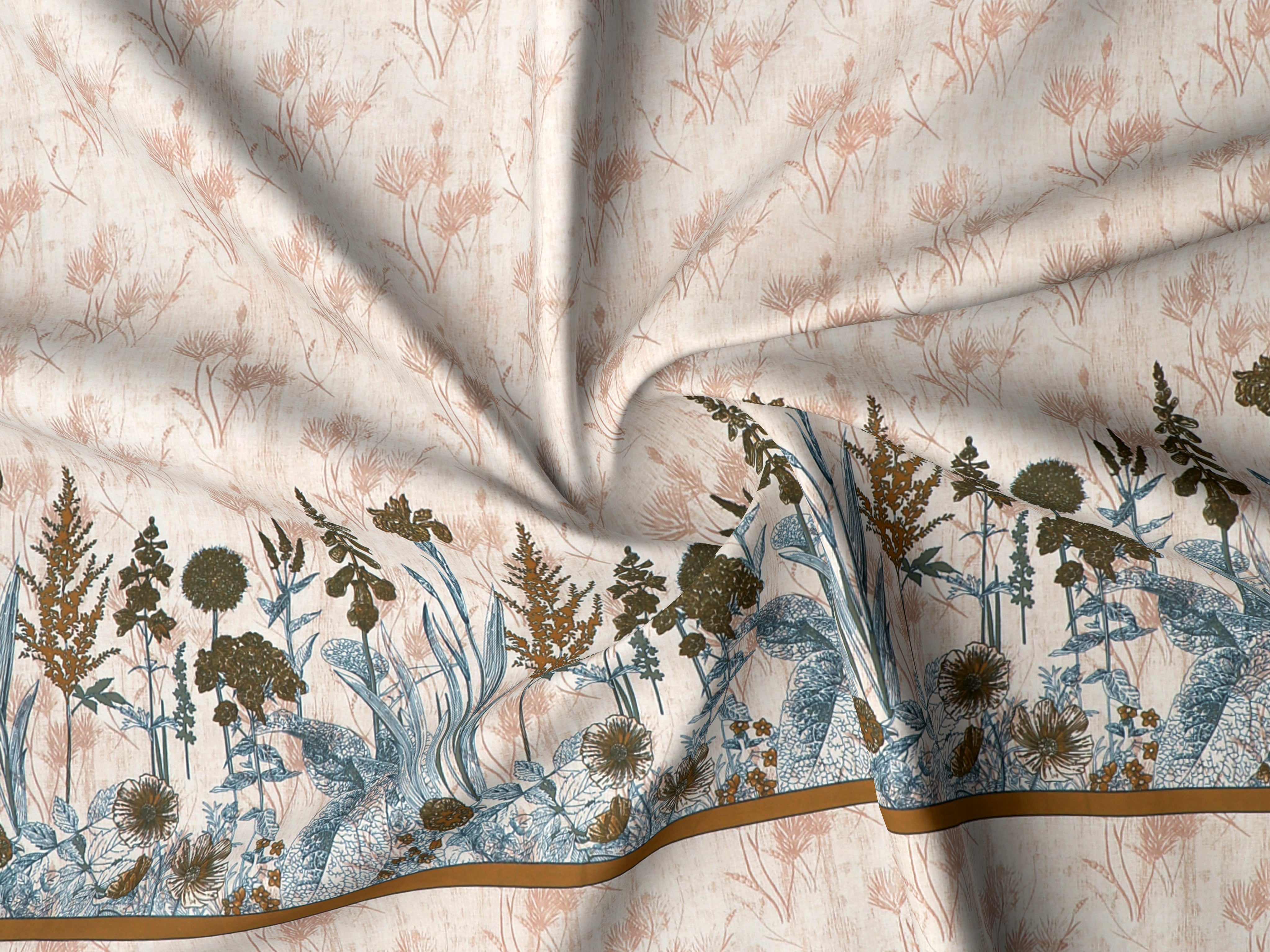 Fantasy Collection 180 TC Flat King Bedsheet with 2 Pillow Covers | Beige Floral