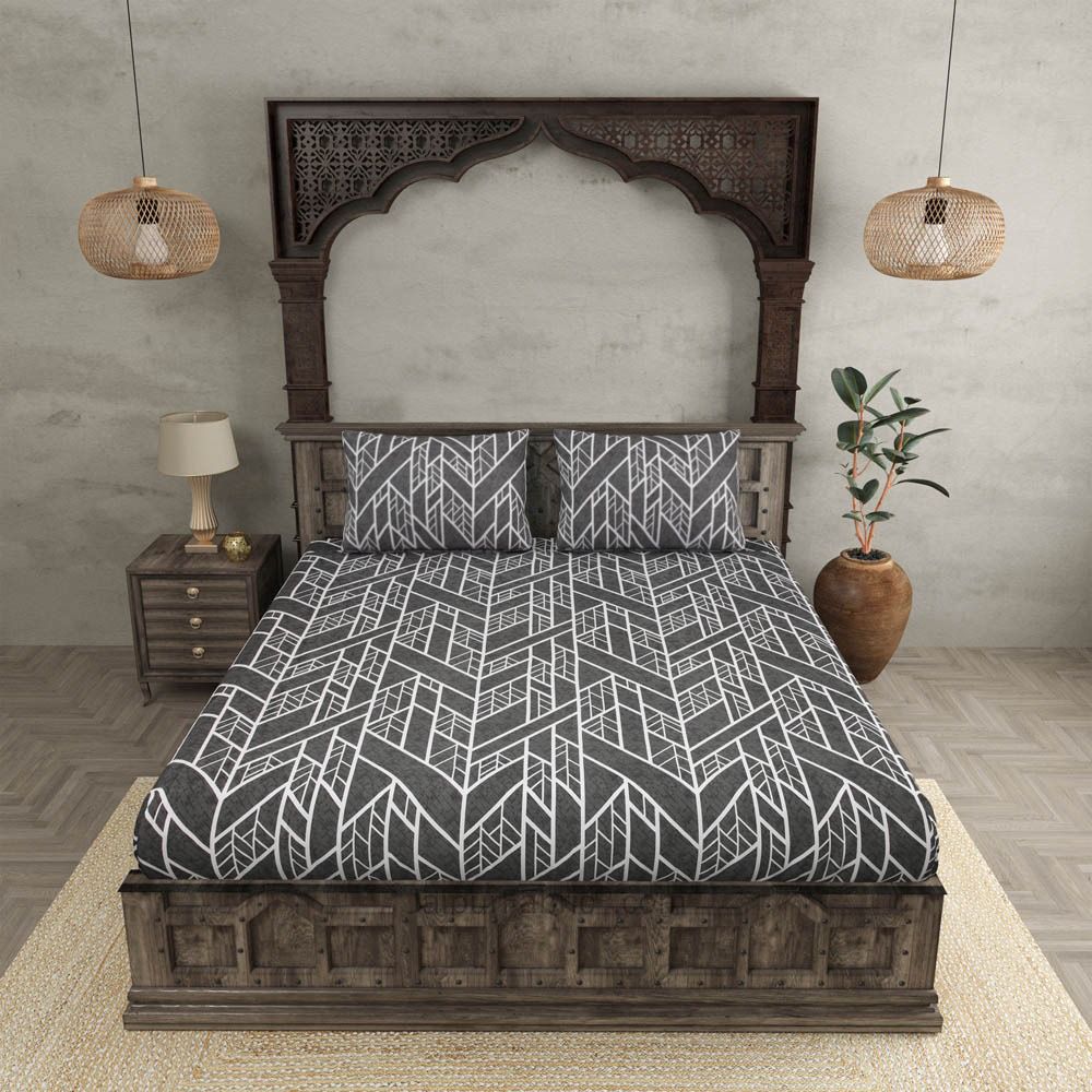 Fantasy Collection 180 TC Fitted King Bedsheet with 2 Pillow Covers | New X Grey