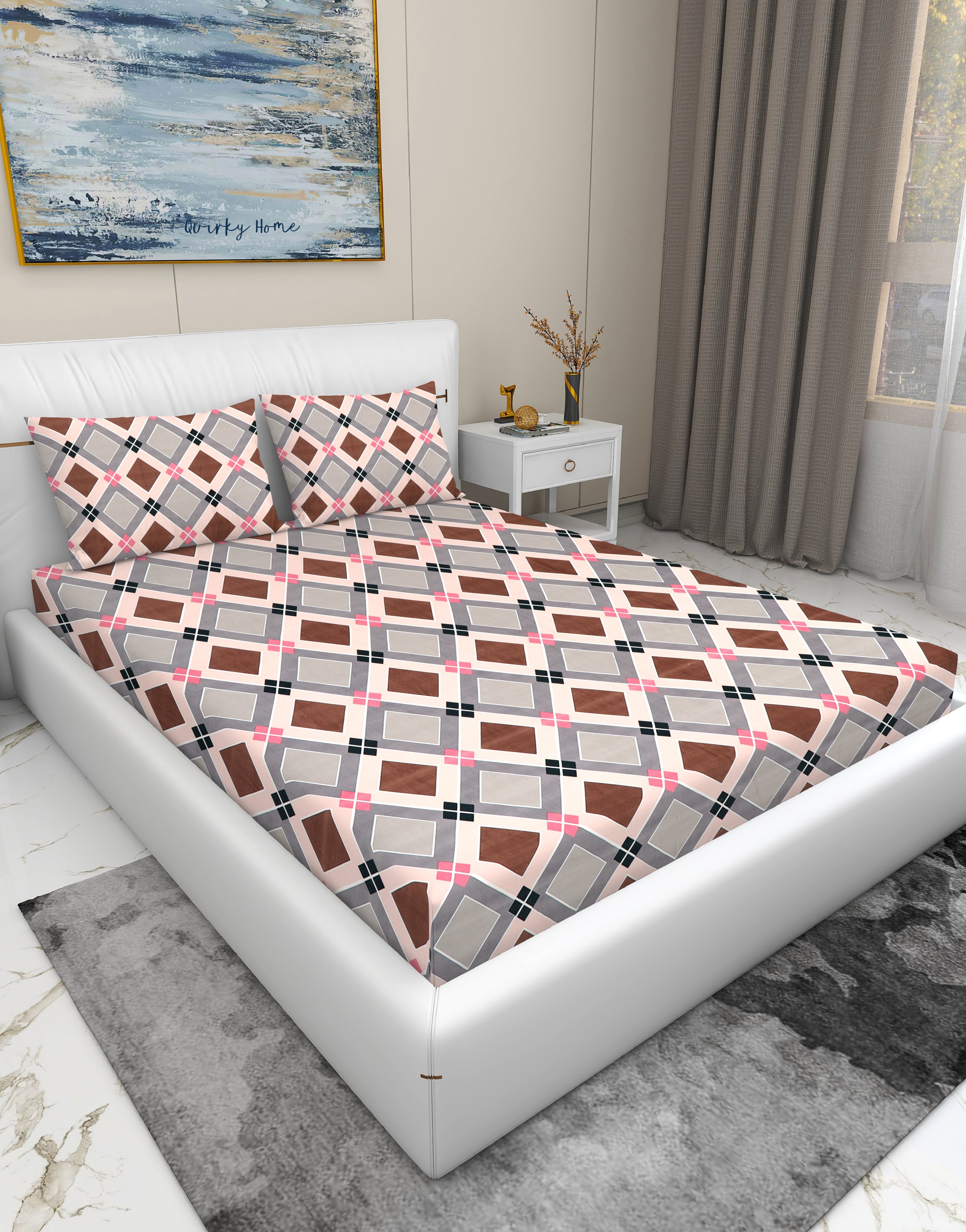 Fantasy Collection 180 TC Fitted Queen Bedsheet with 2 Pillow Covers | BGDiamond