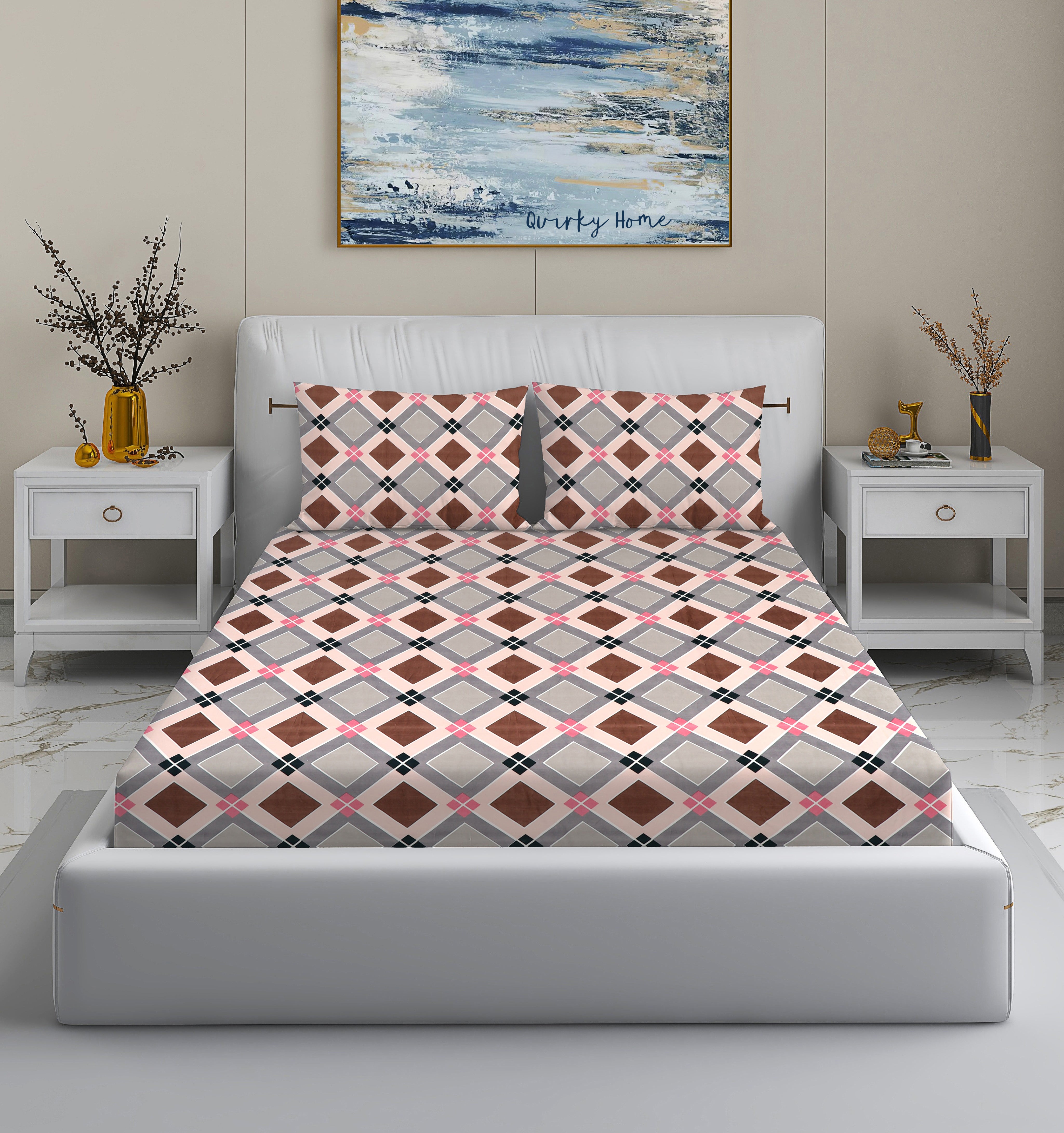 Fantasy Collection 180 TC Fitted Queen Bedsheet with 2 Pillow Covers | BGDiamond