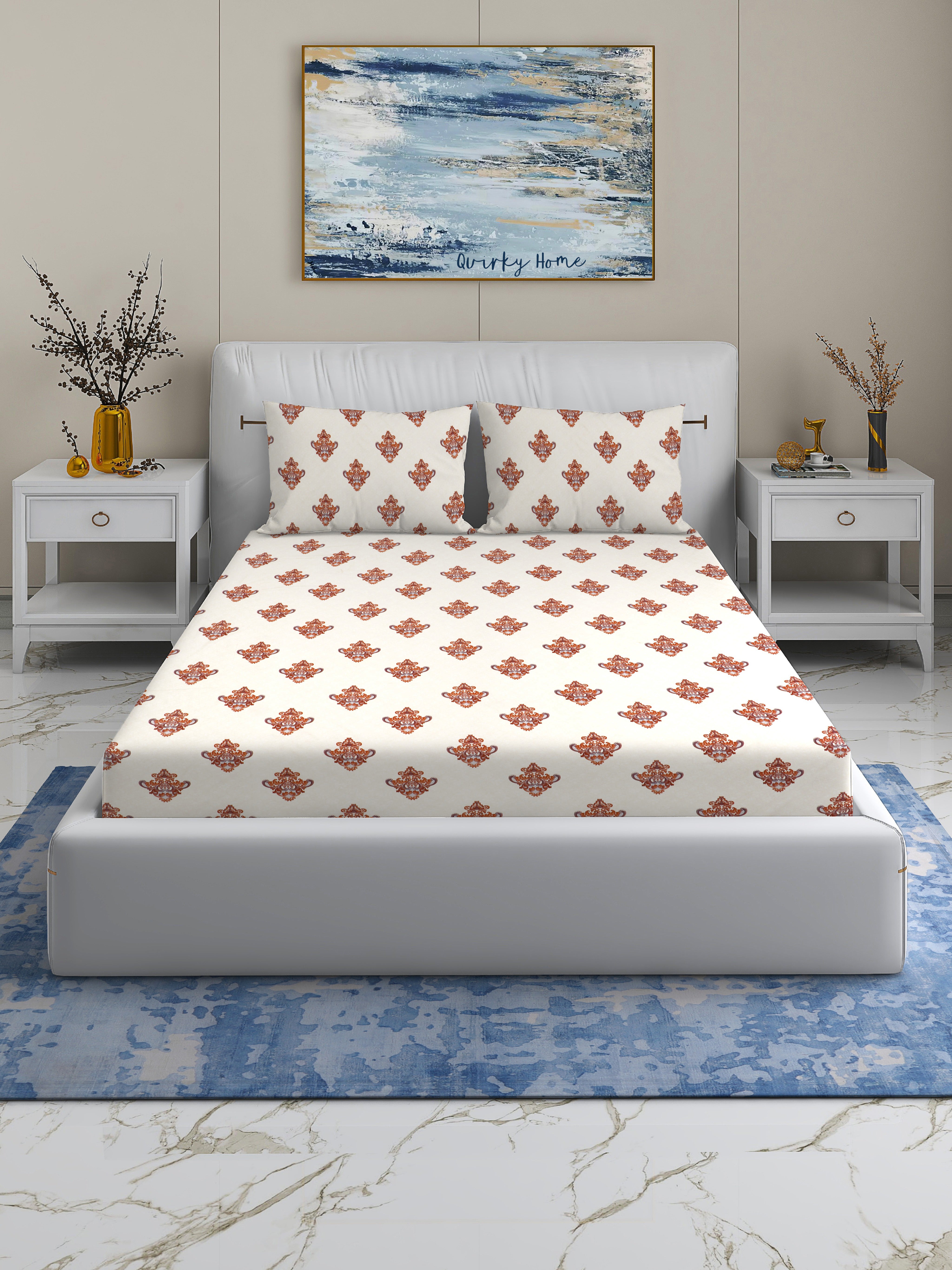 Rome Collection 220 TC Queen Bedsheet with 2 Pillow Covers | Beige Trophy
