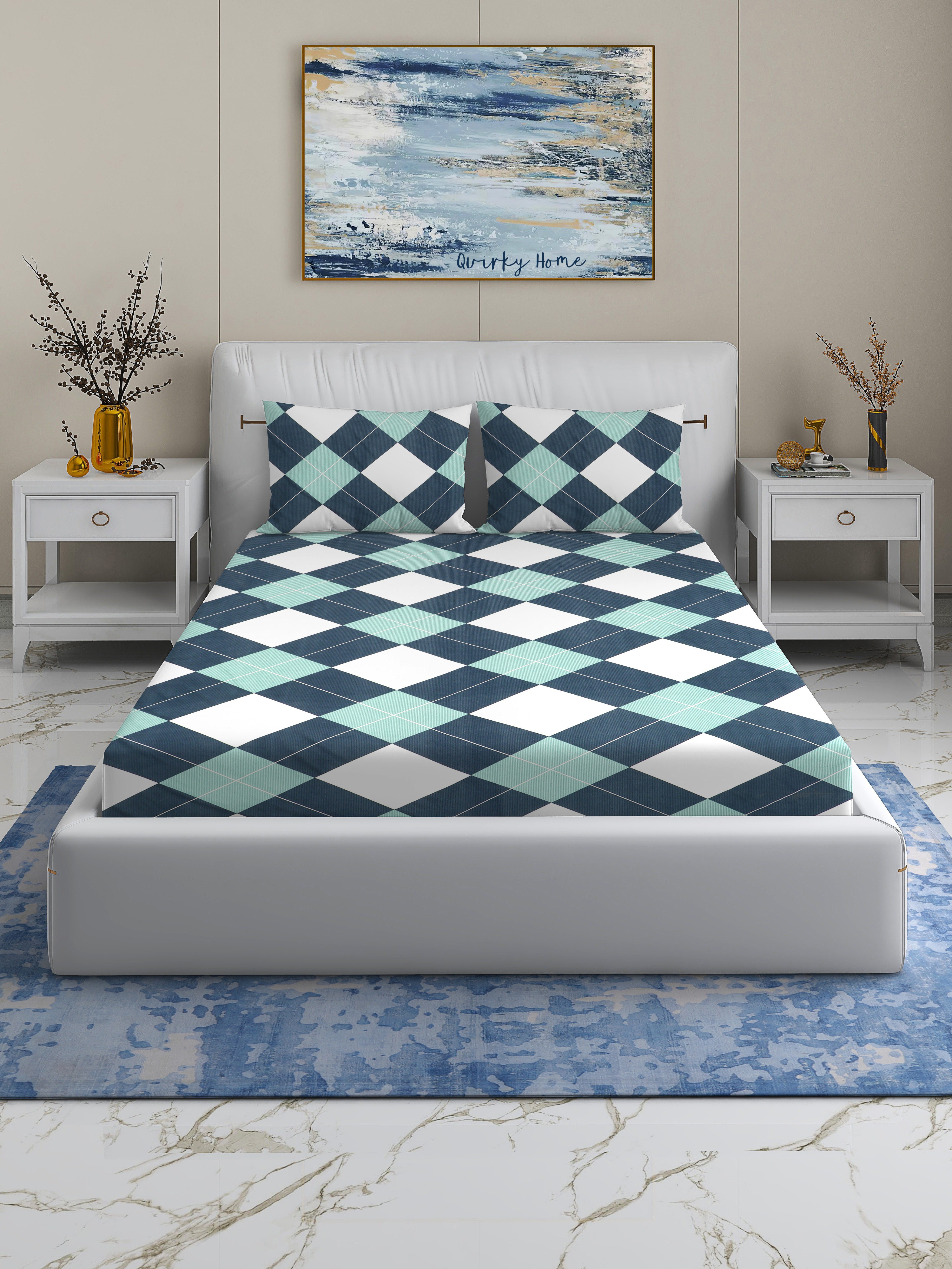 Rome Collection 220 TC Fitted Queen Bedsheet with 2 Pillow Covers | BWG Check