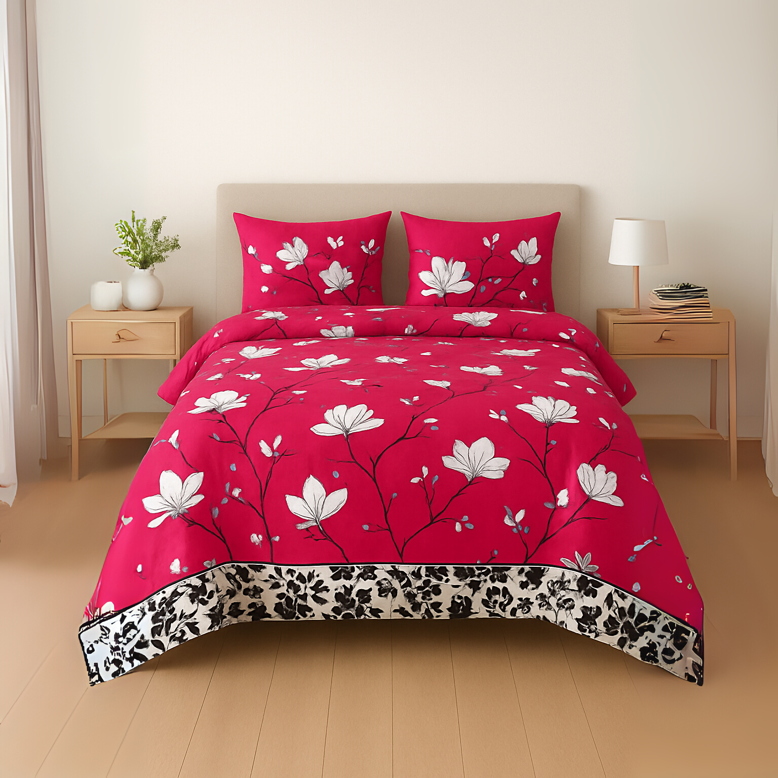 Duke Collection Cotton Blend Double Bedsheet with 2 Pillow Cover | Pink Floral