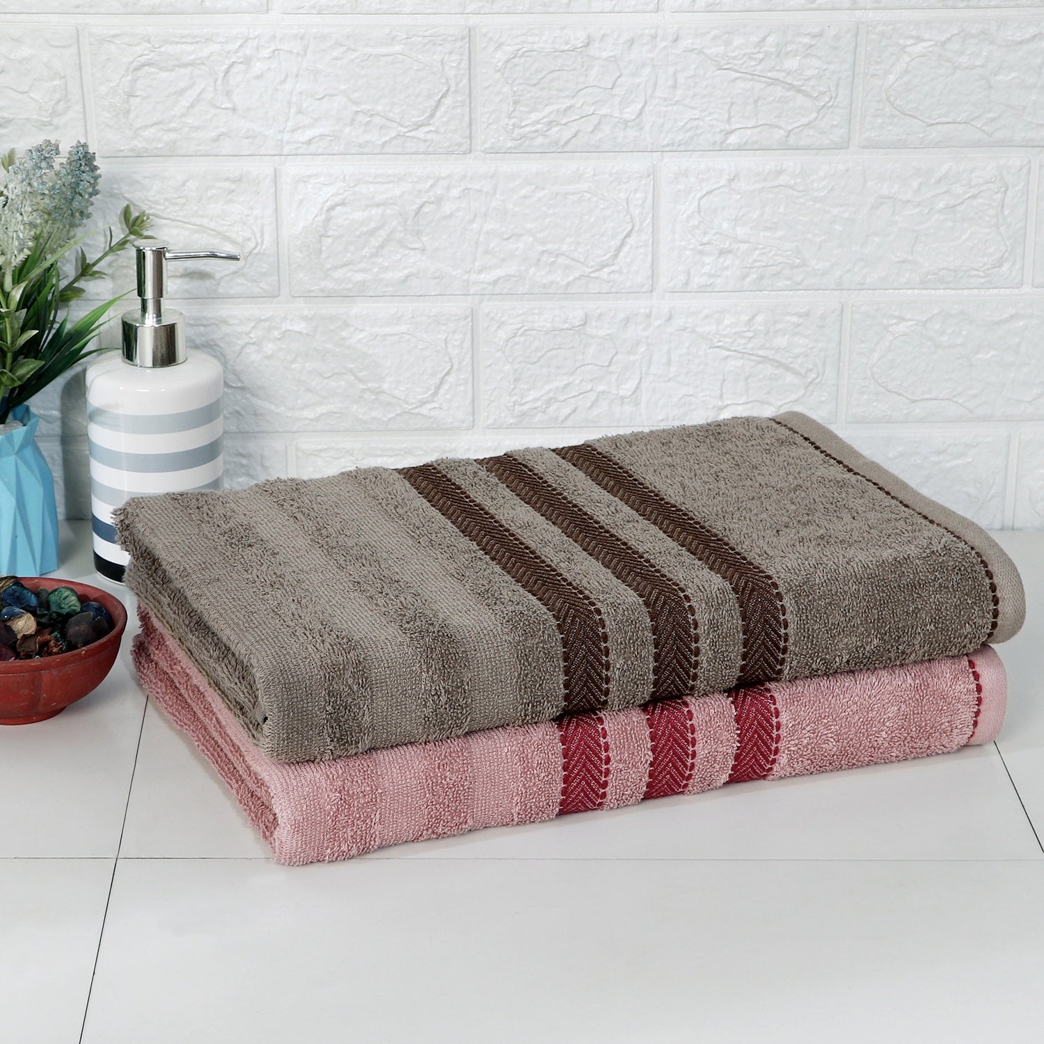 Cozy Nest 100% Cotton Towels | Large Size | Towel Set of 2 | Brown - Rose Gold