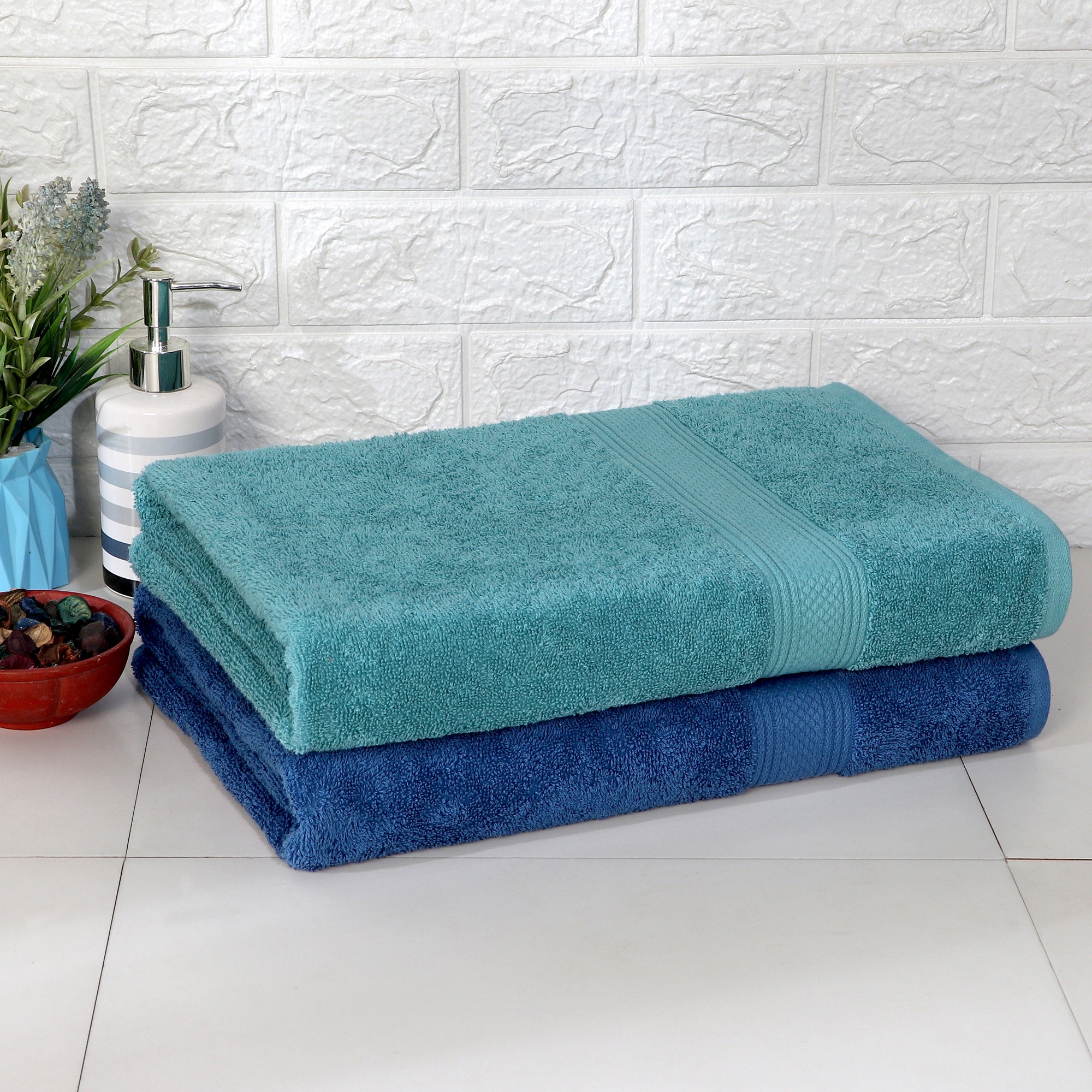 Rise N Shine 100% Cotton Towels | Large Size | Towel Set of 2 | Teal - Ink Blue