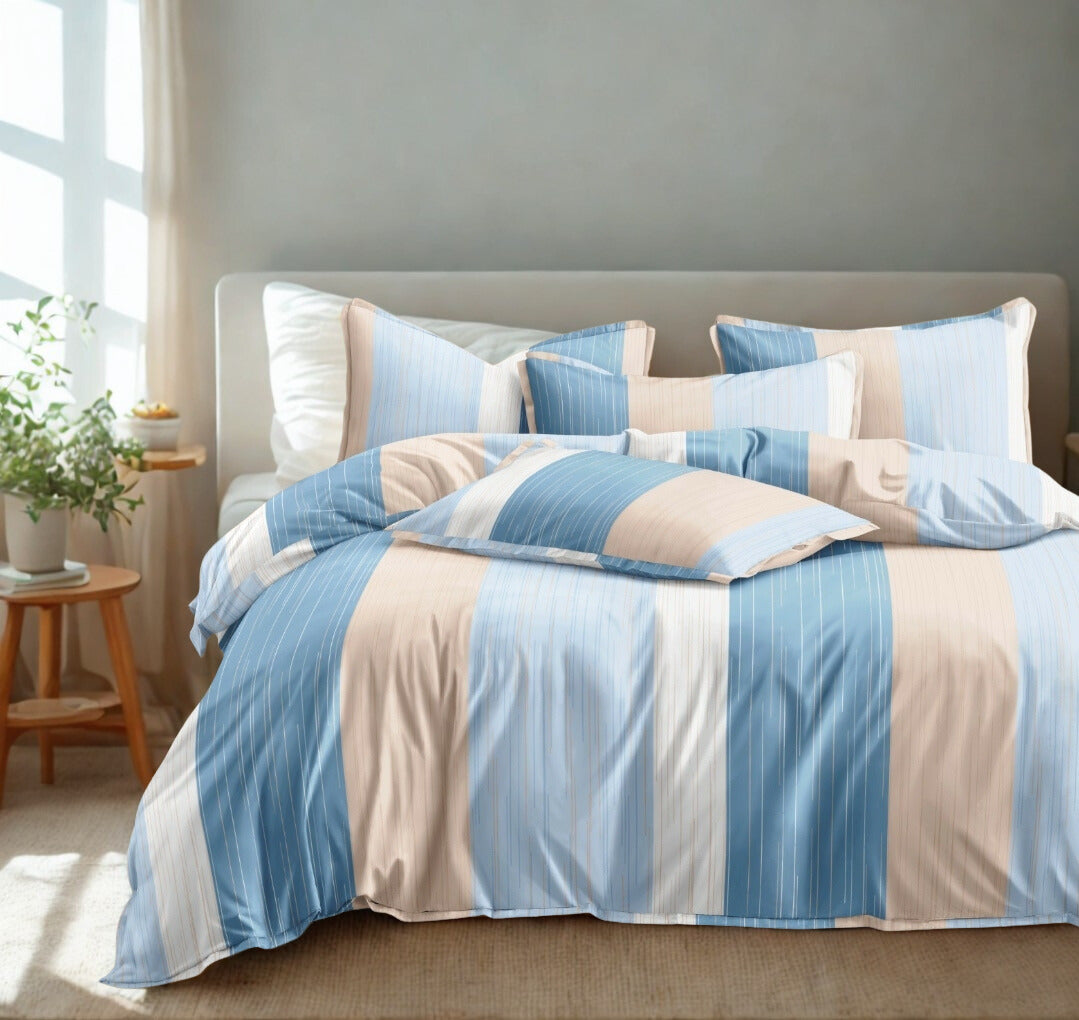 Rome Collection 240 TC Flat King Bedsheet with 2 Pillow Covers | Blue Zebra