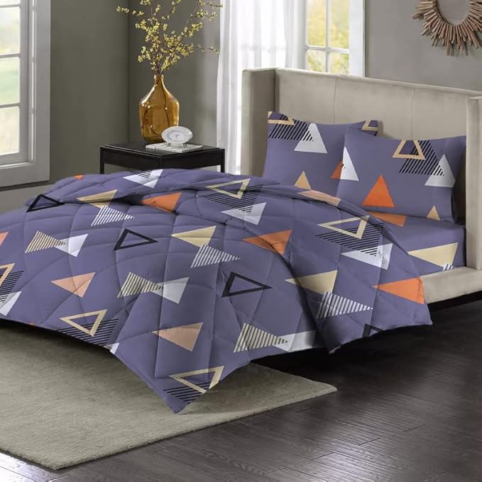 Microfiber Quilted Printed Comforter | Purple Triangles